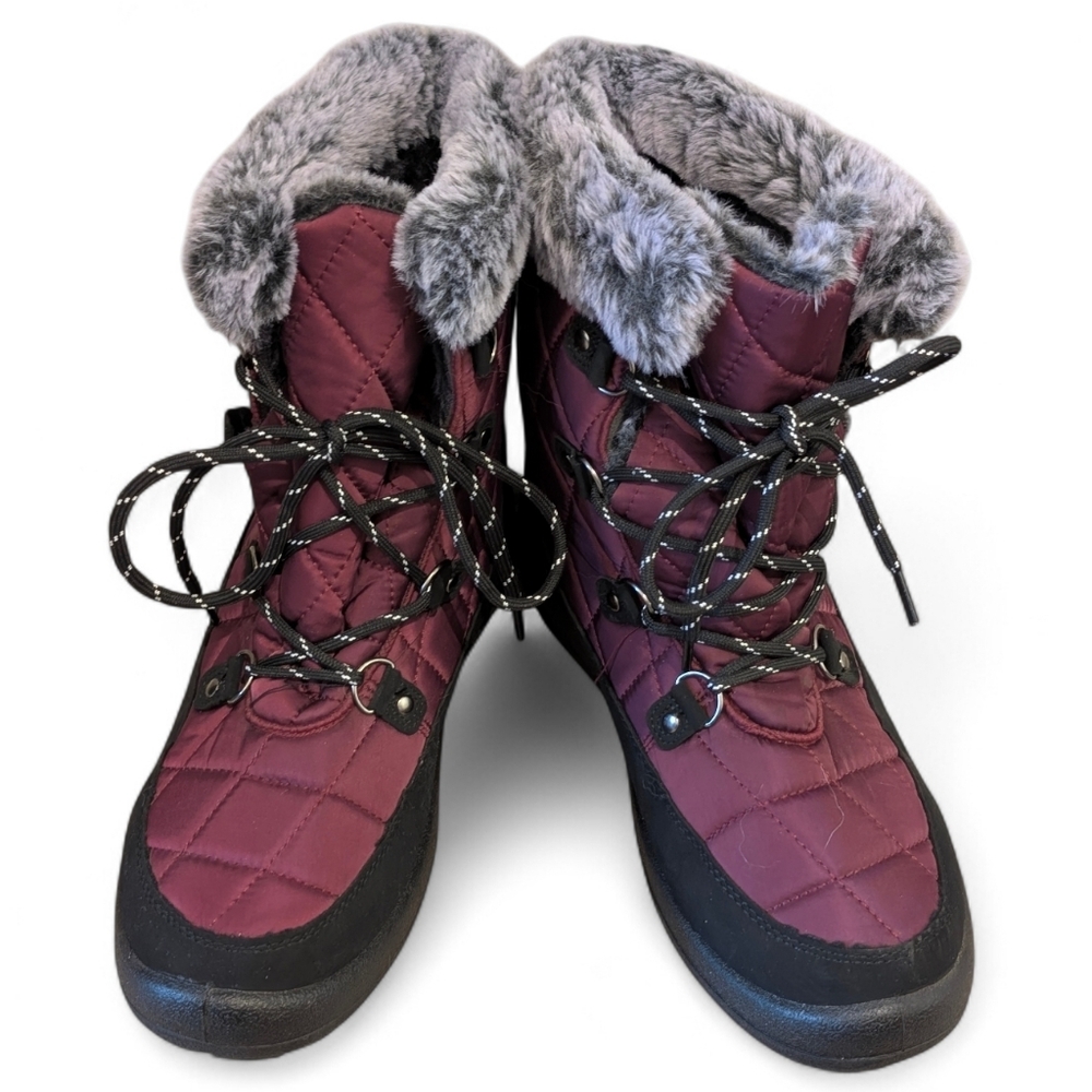 ​❄️ NEW Maroon Quilted Faux Fur Snow Boots Women's Size 42/10.5❄️